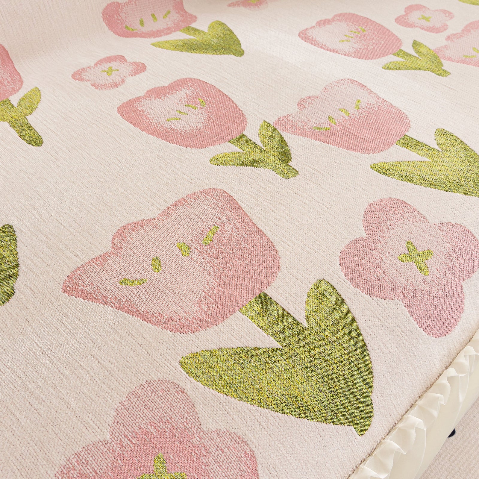 Ruffled Sweet Floral Sofa Cover with Skirt, Soft and Decorative Couch Throw Cover