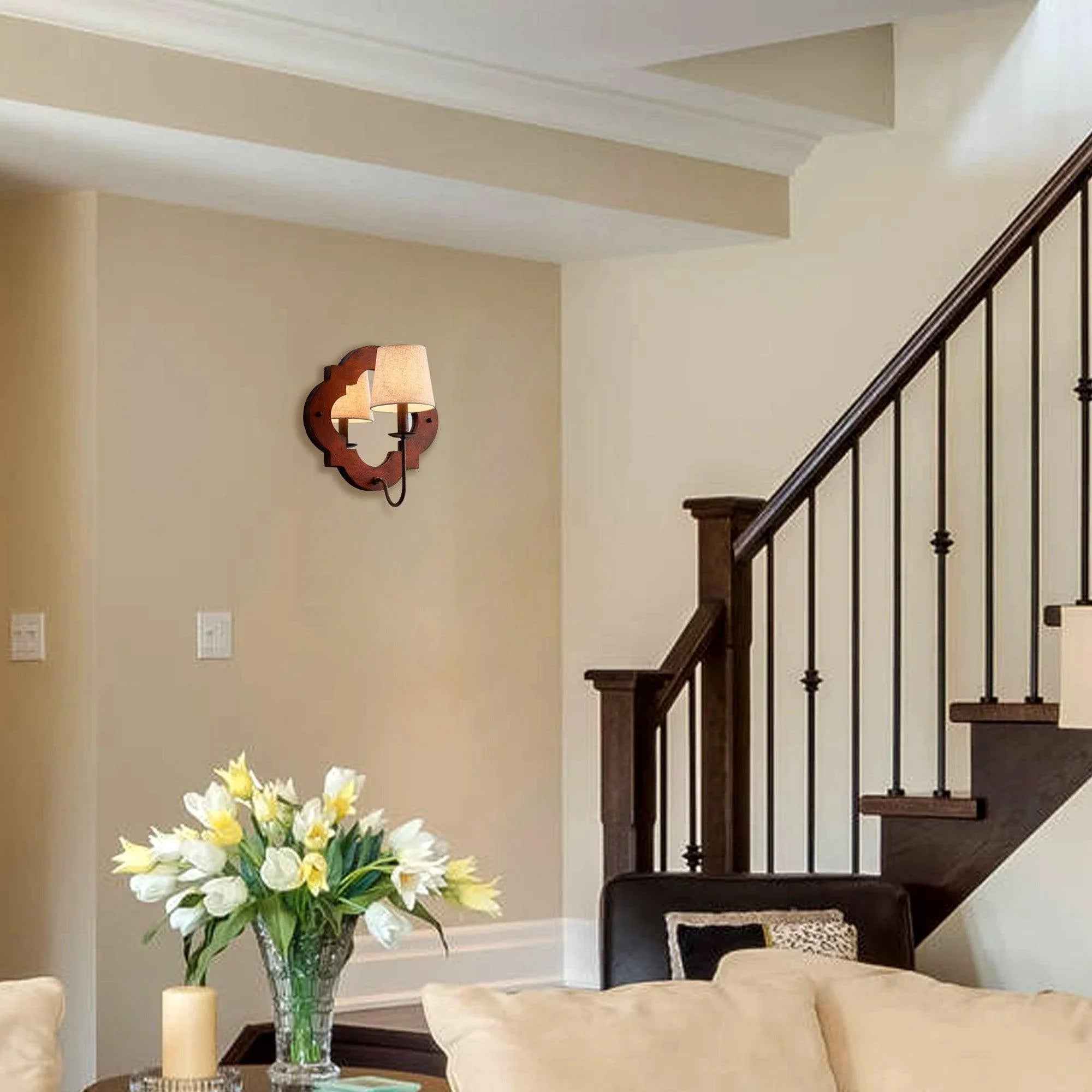 1-Light Rustic Iron Wood Wall Sconce Lighting