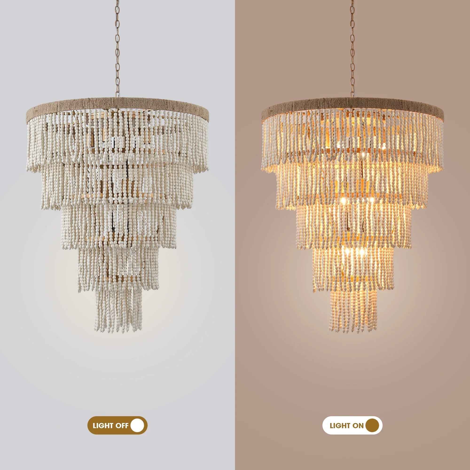 32 Inch Nelly 9-Light Bohemia Wood Beaded Chandelier