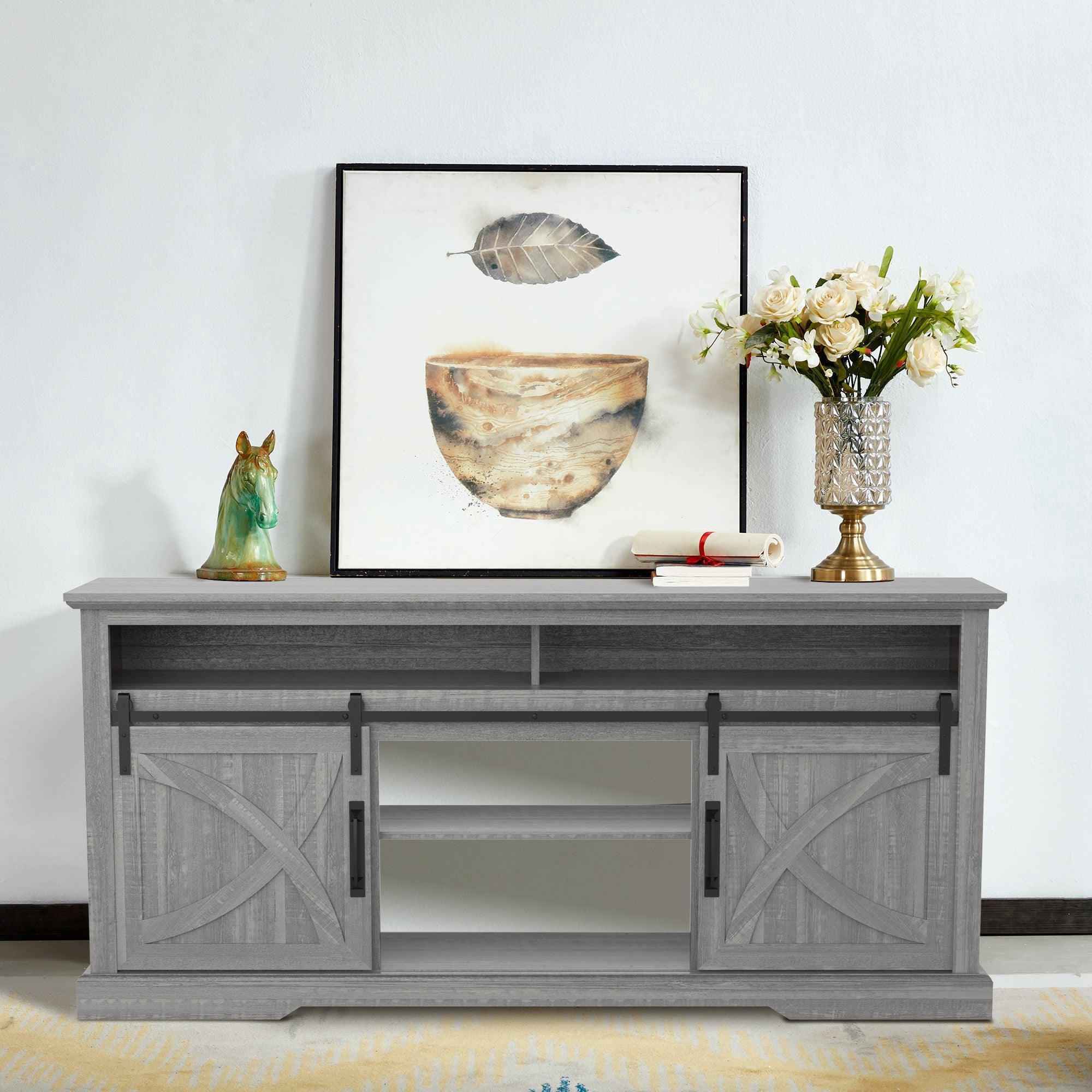 68" Farmhouse TV Stand with Double Sliding Barn Doors for Living Room