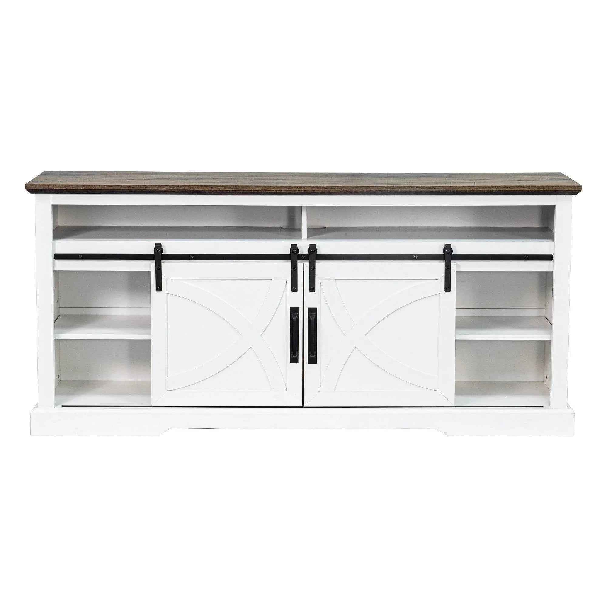 68" Farmhouse TV Stand with Double Sliding Barn Doors for Living Room