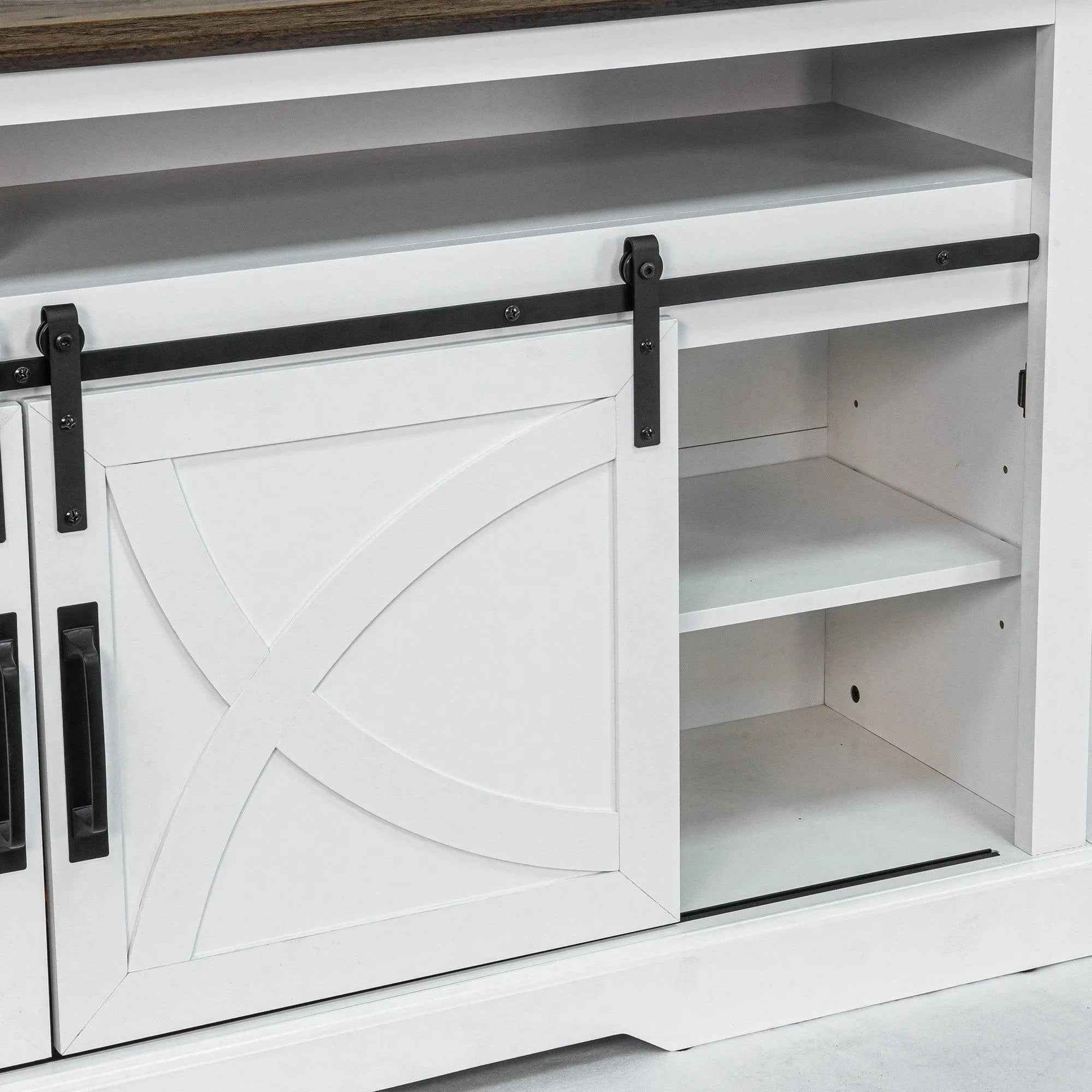 68" Farmhouse TV Stand with Double Sliding Barn Doors for Living Room