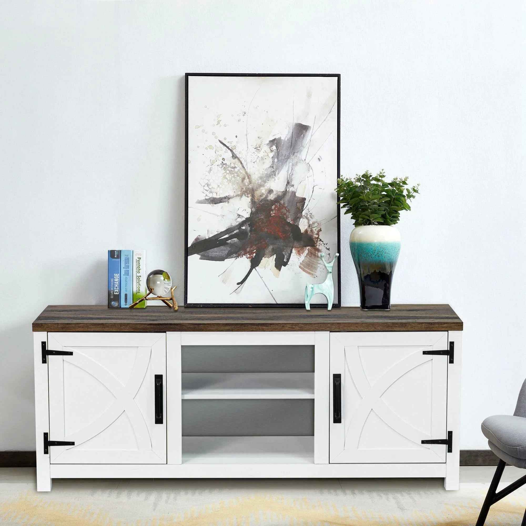 Farmhouse TV Stand for 58 Inch TV Storage Cabinet for Living Room
