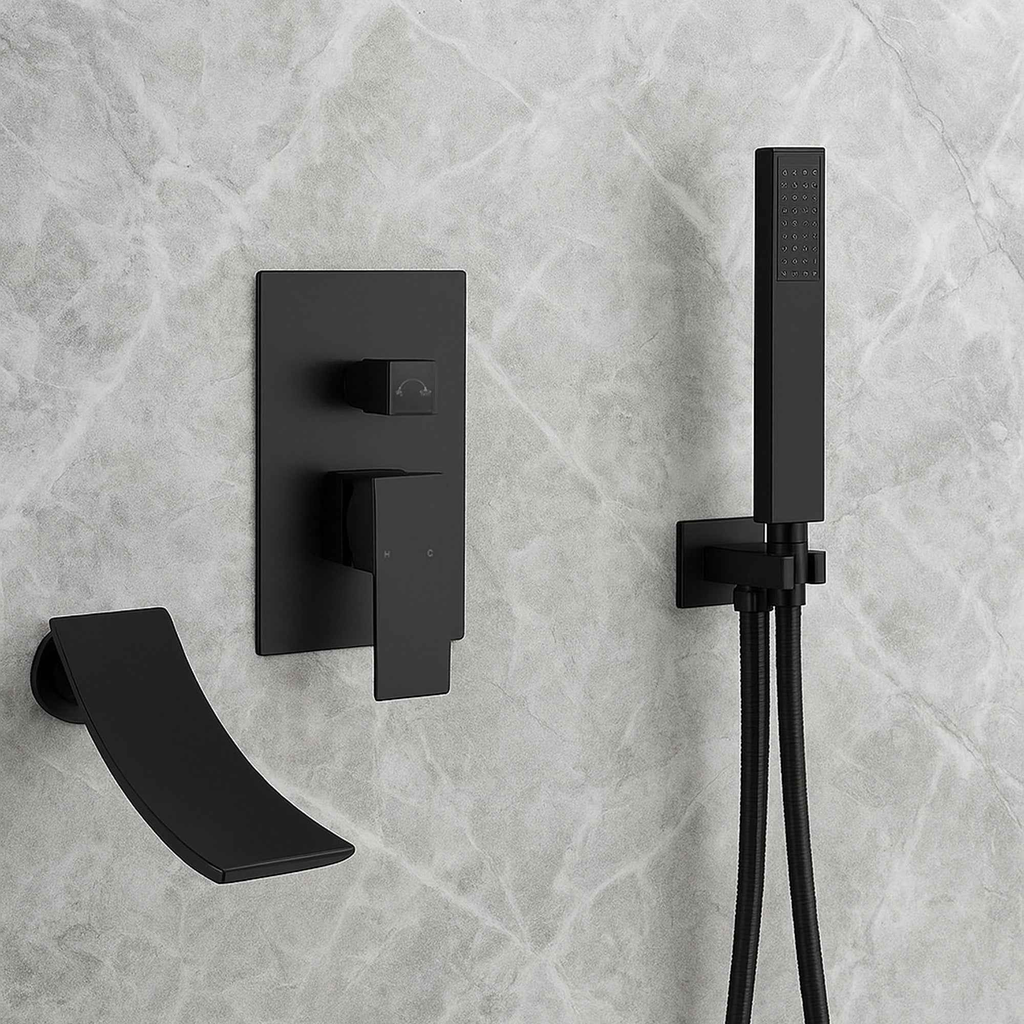Waterfall Wall-mount Bath Tub Filler Faucet with Handheld Shower Oil Rubbered bronze or Matte Black or Chrome Or Brushed Nickel