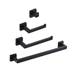 Luxurious 4-Piece Stainless Square Matte Black Bathroom Hardware Set: Towel Bar, Towel Ring, Toilet Paper Holder, Robe Hook, and Tower Holder - Wall Mounted