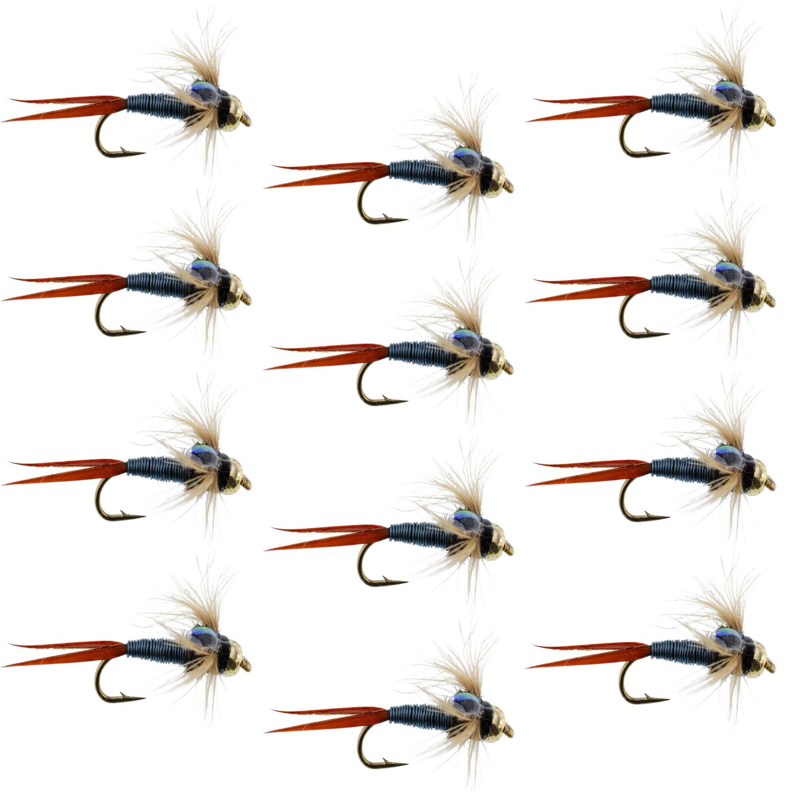 Bead Head Metallic Blue Copper John Nymph - 1 Dozen Fly Fishing Flies - Hook Size 14