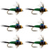 Bead Head Green Copper John Nymph Fly Fishing Flies - Set of 6 Flies Hook Size 16