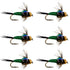 Bead Head Green Copper John Nymph Fly Fishing Flies - Set of 6 Flies Hook Size 12