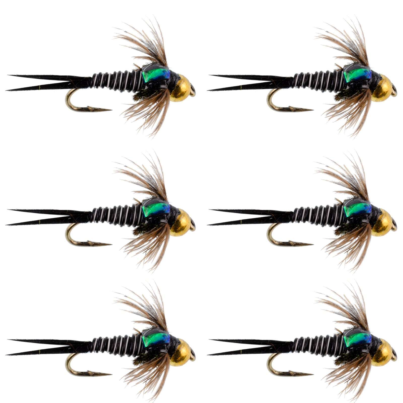 Bead Head Zebra Copper John Nymph Fly Fishing Flies - Set of 6 Flies Hook Size 16
