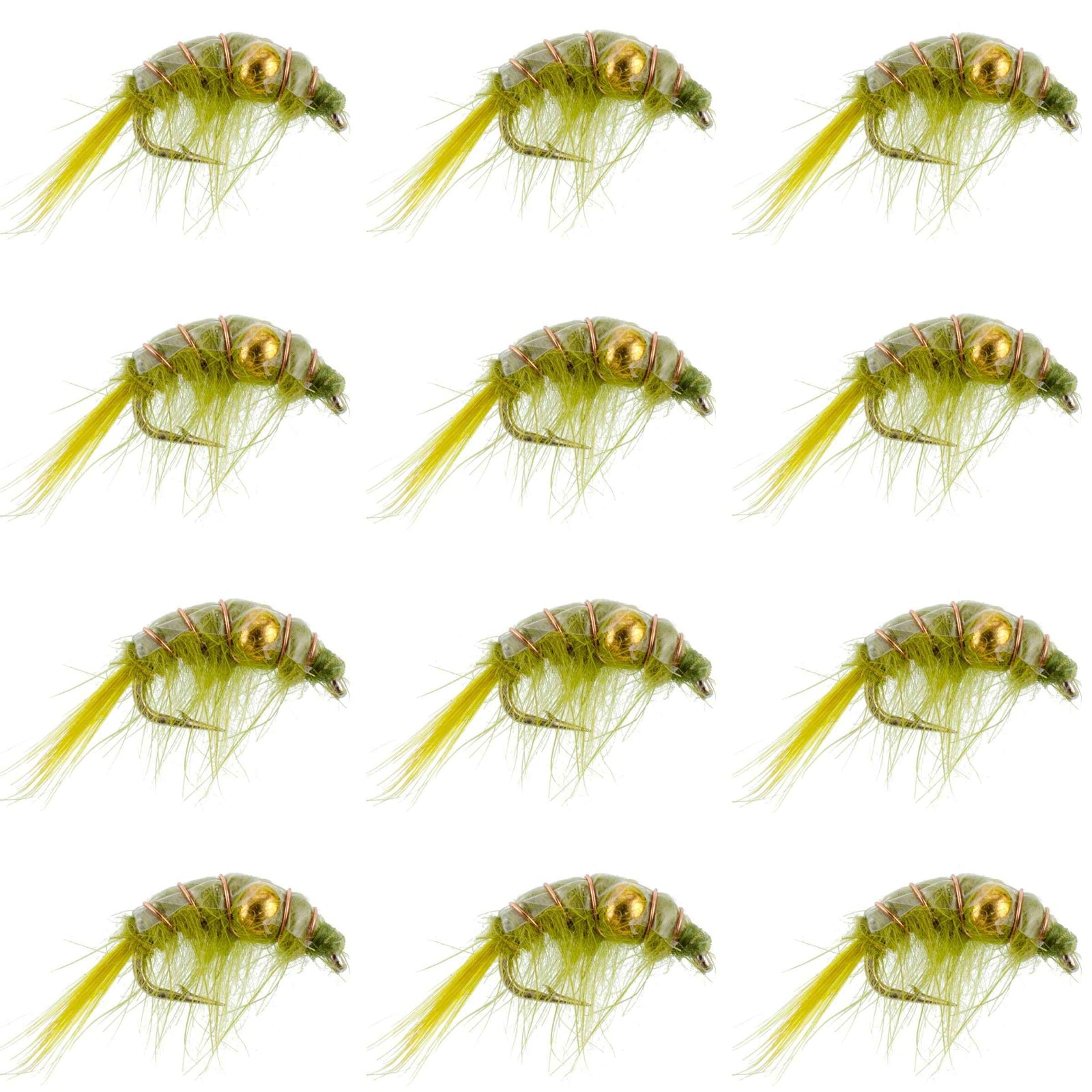 Olive Beaded Shrimp Scud Pattern - 1 Dozen Size 16 - Tailwater Lake Fly Fishing Nymph