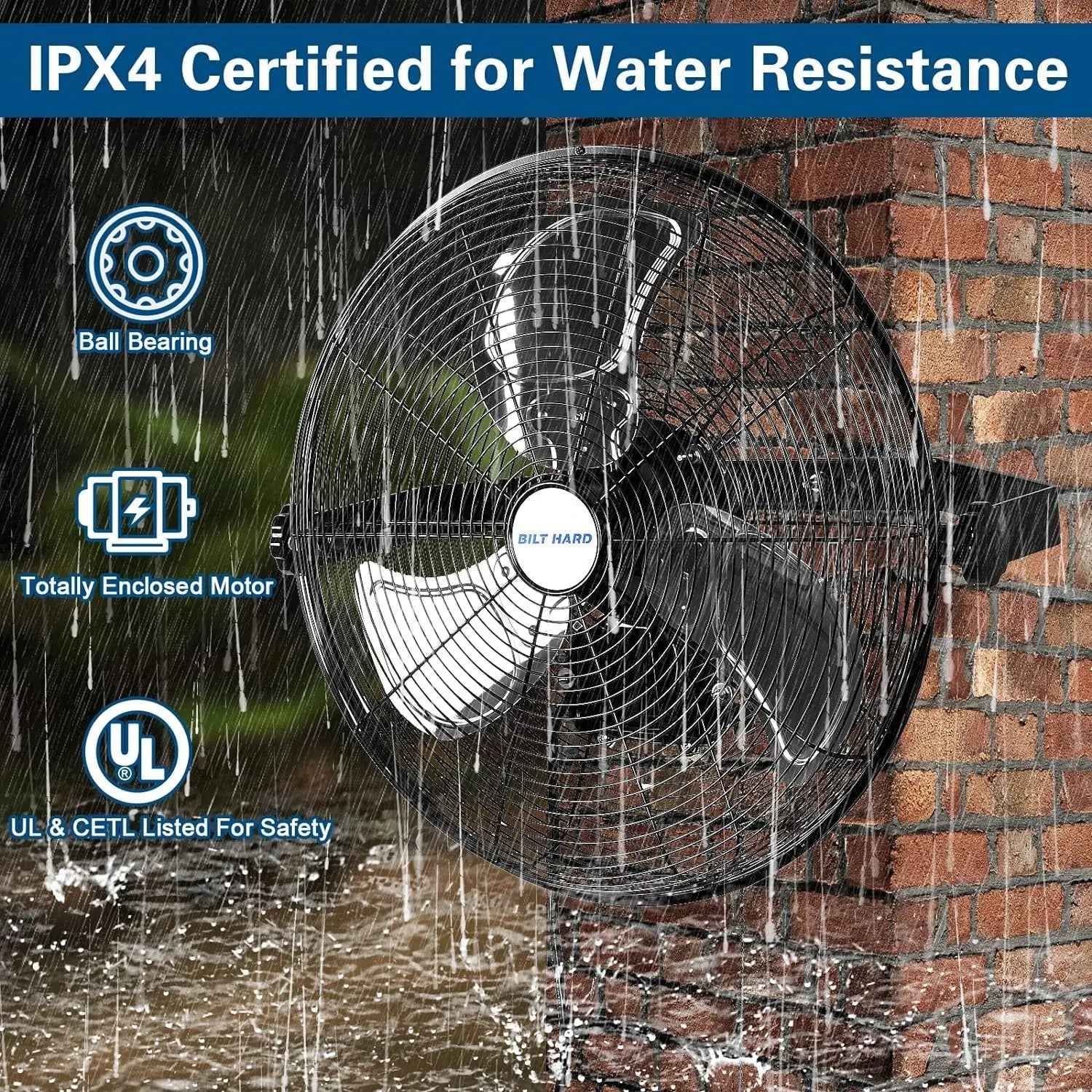 BILT HARD 14" 3000 CFM Outdoor Wall Mount Fan: 3-Speed Waterproof Industrial High Velocity Fan, UL Listed