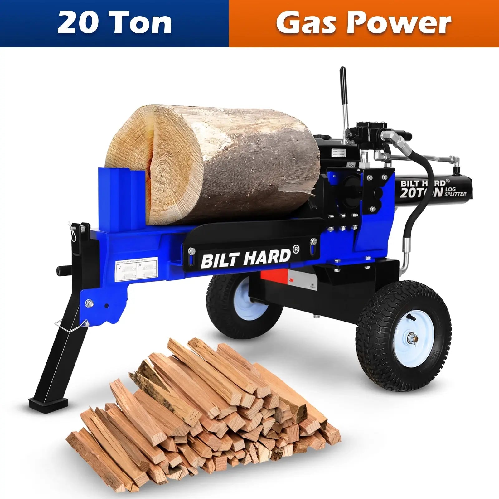 BILT HARD 20-Ton Gas Log Splitter: 7hp 209cc OHV Engine, 19