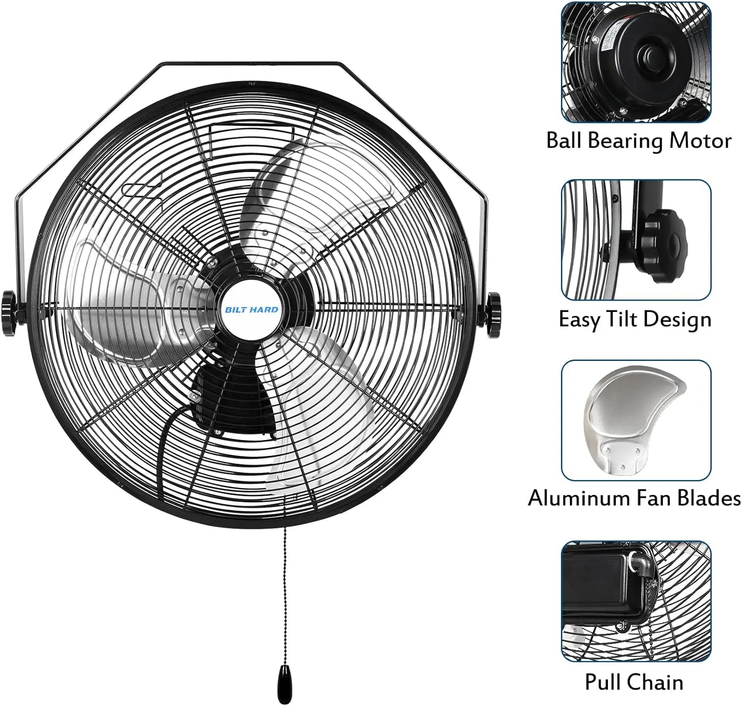 BILT HARD 20" 5400 CFM Outdoor Wall Fan: 3-Speed Waterproof High Velocity Industrial Fan, UL Listed