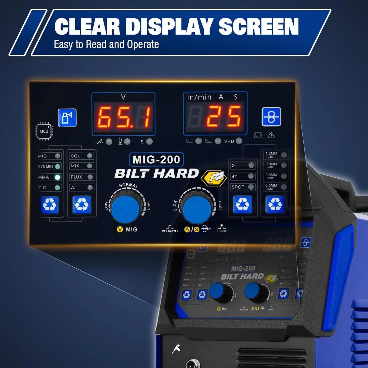 BILT HARD 200A MIG Welder, MIG/Flux Core MIG/Lift TIG/Stick 4-in-1 Welding Machine w/IGBT Inverter, 110V/220V Multi-Process Welder with Screen Display