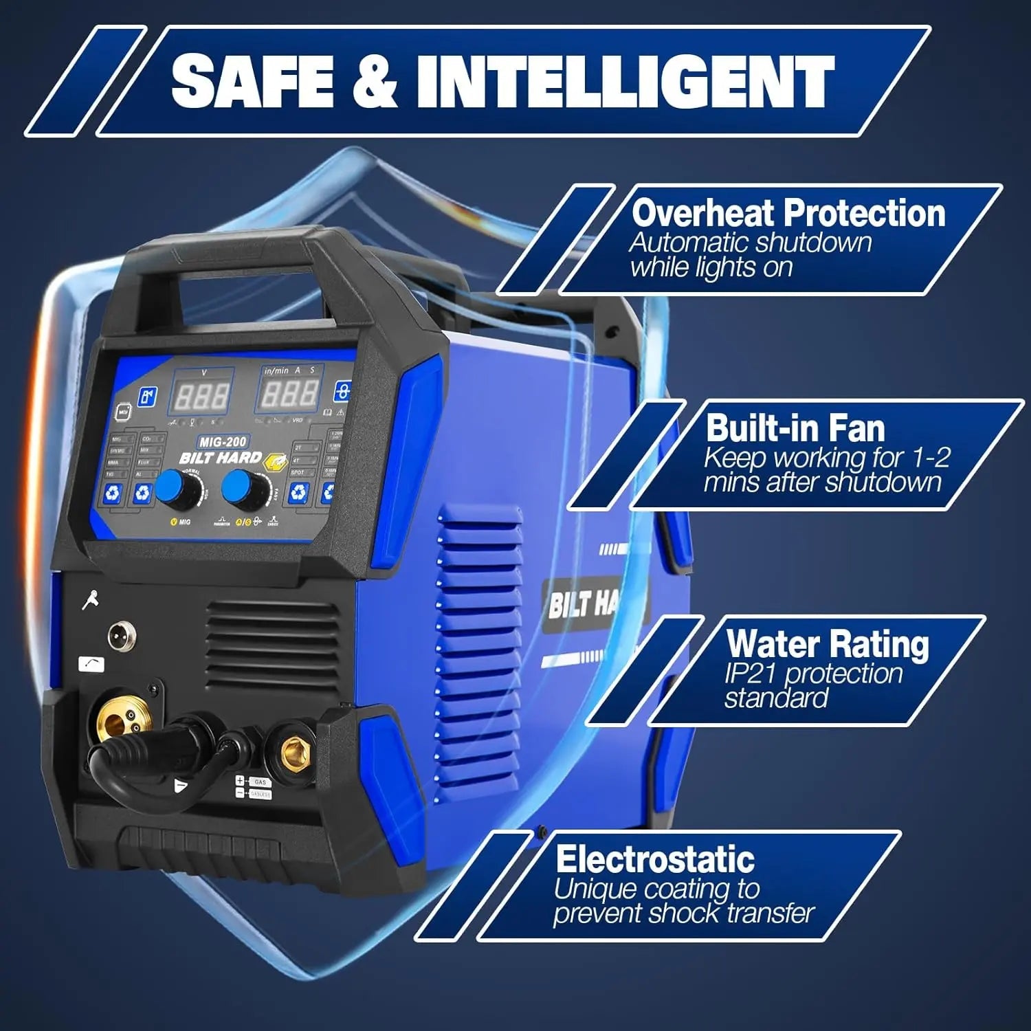 BILT HARD 200A MIG Welder, MIG/Flux Core MIG/Lift TIG/Stick 4-in-1 Welding Machine w/IGBT Inverter, 110V/220V Multi-Process Welder with Screen Display