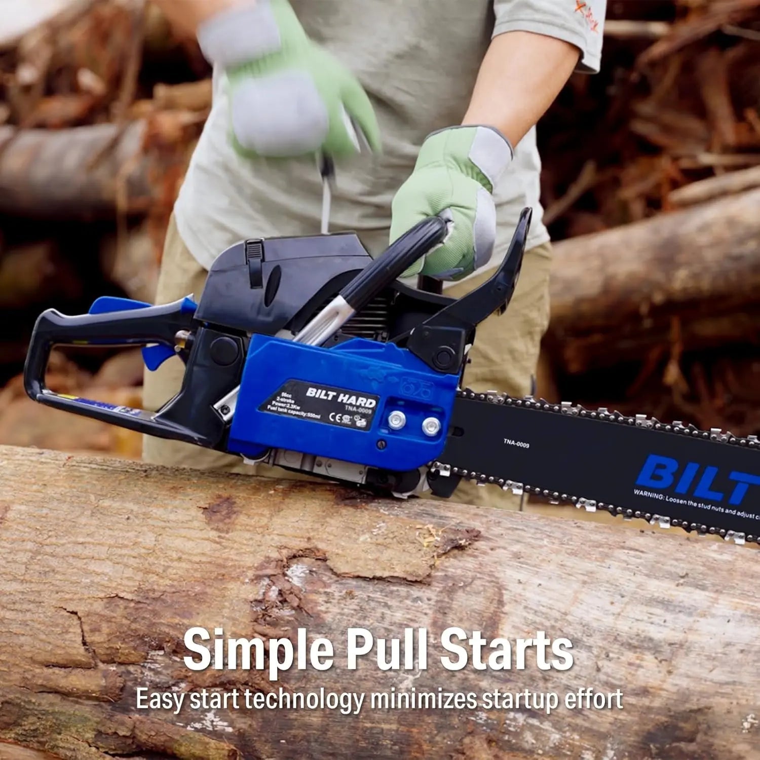 BILT HARD 22" Gas Chainsaw, 56cc 3.1HP 2-Cycle Engine, Auto Oiler, Powerful Saw for Tree Felling & Firewood