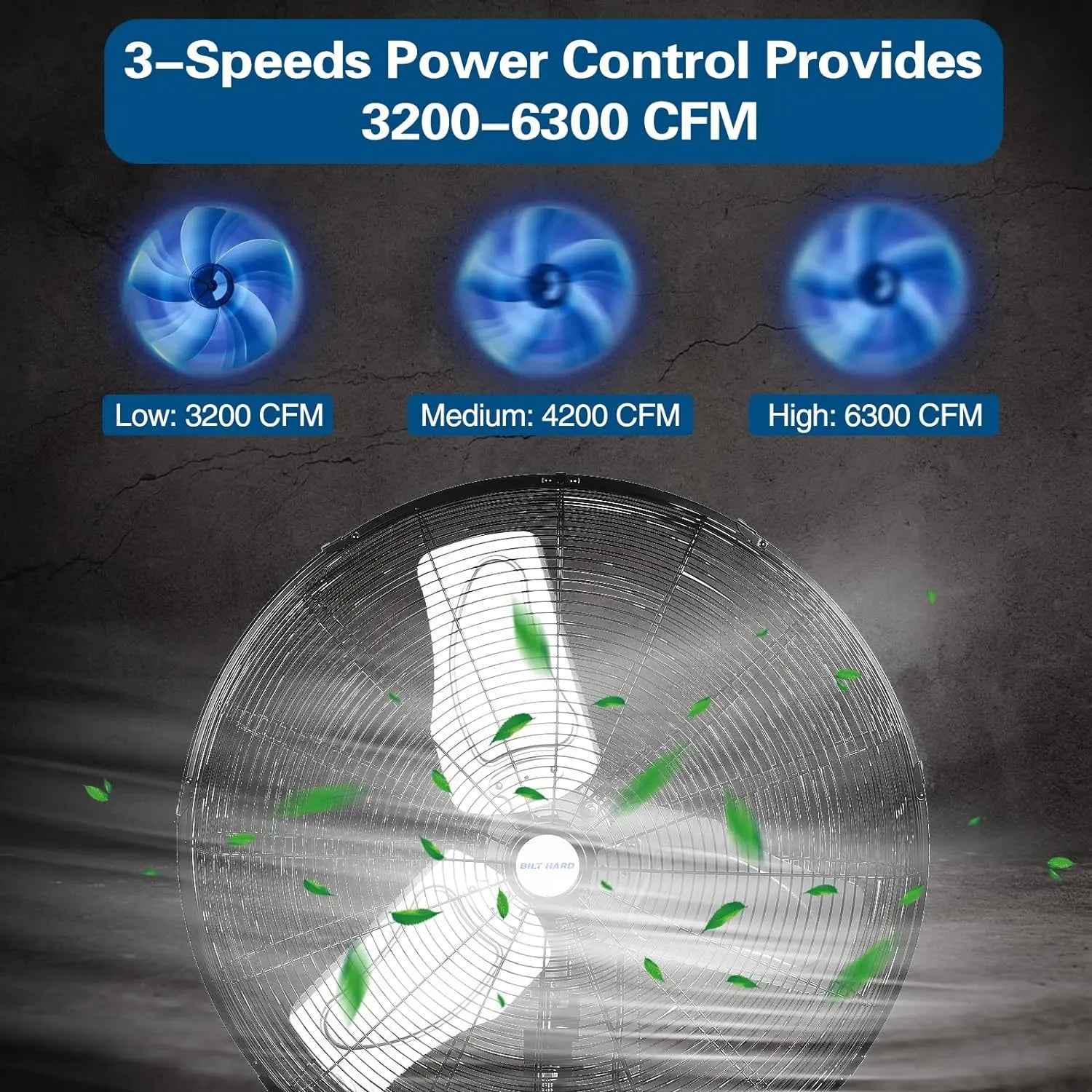 BILT HARD 24" 6300 CFM Outdoor Oscillating Wall Fan: High Velocity, 3-Speed Heavy Duty Waterproof Wall Fan, UL Listed