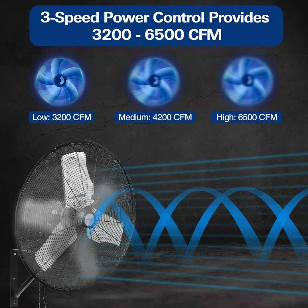 BILT HARD 24" 6500 CFM High-Velocity Wall Fan: 3-Speed Oscillating, Heavy-Duty Shop Fan, UL Listed