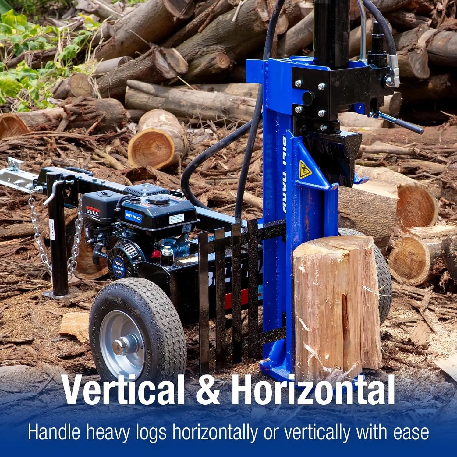 BILT HARD 25-Ton Full Beam Gas Log Splitter: 7hp 209cc OHV Engine, 23" Stroke