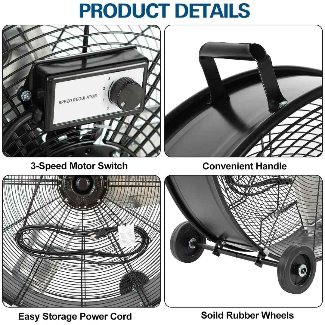 BILT HARD 34" 15000 CFM Industrial Drum Fan, 3-Speed Heavy Duty Shop Fan – UL Listed