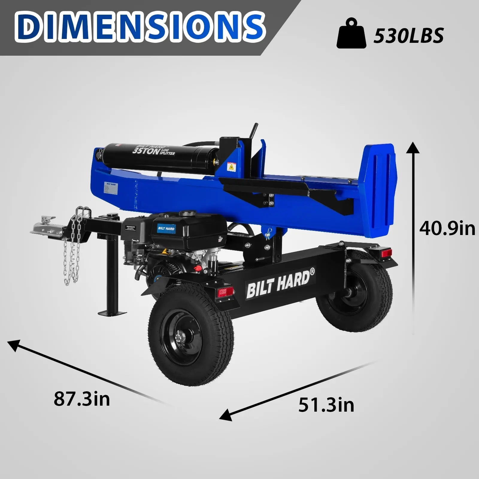 BILT HARD 35-Ton Full Beam Gas Log Splitter: 10hp 301cc OHV Engine, 23