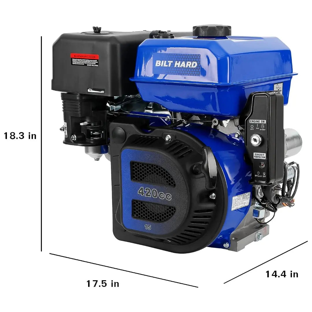 BILT HARD 420cc 15HP Gas Engine, Electric Start, 4-Stroke OHV, Horizontal Shaft