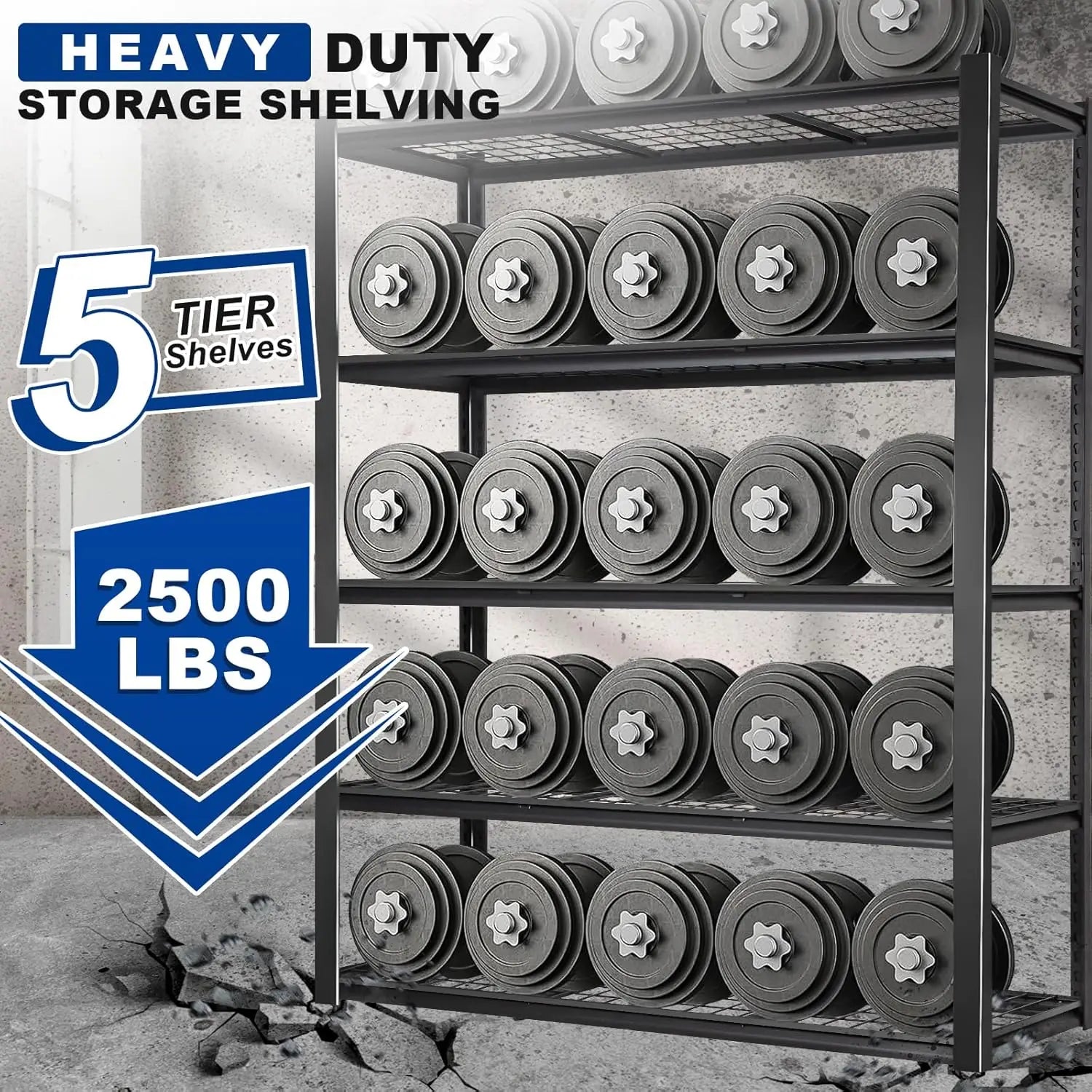 BILT HARD 48" W Garage Shelving 2500 LBS, 72" H x 18" D Storage Shelves, Heavy Duty 5-Tier Metal Shelving Units with Adjustable Shelf, Steel Wire Utility Shelving