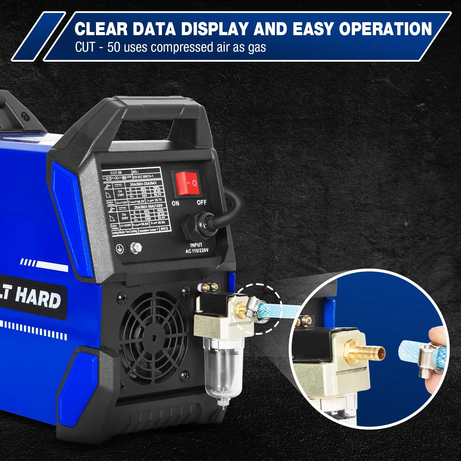 BILT HARD 50A Plasma Cutter, 110V/220V Dual Voltage Pilot Arc Plasma Cutter Machine, 5/8 inch Maximum Cut, IGBT Plasma Cutting Machine with Display Screen