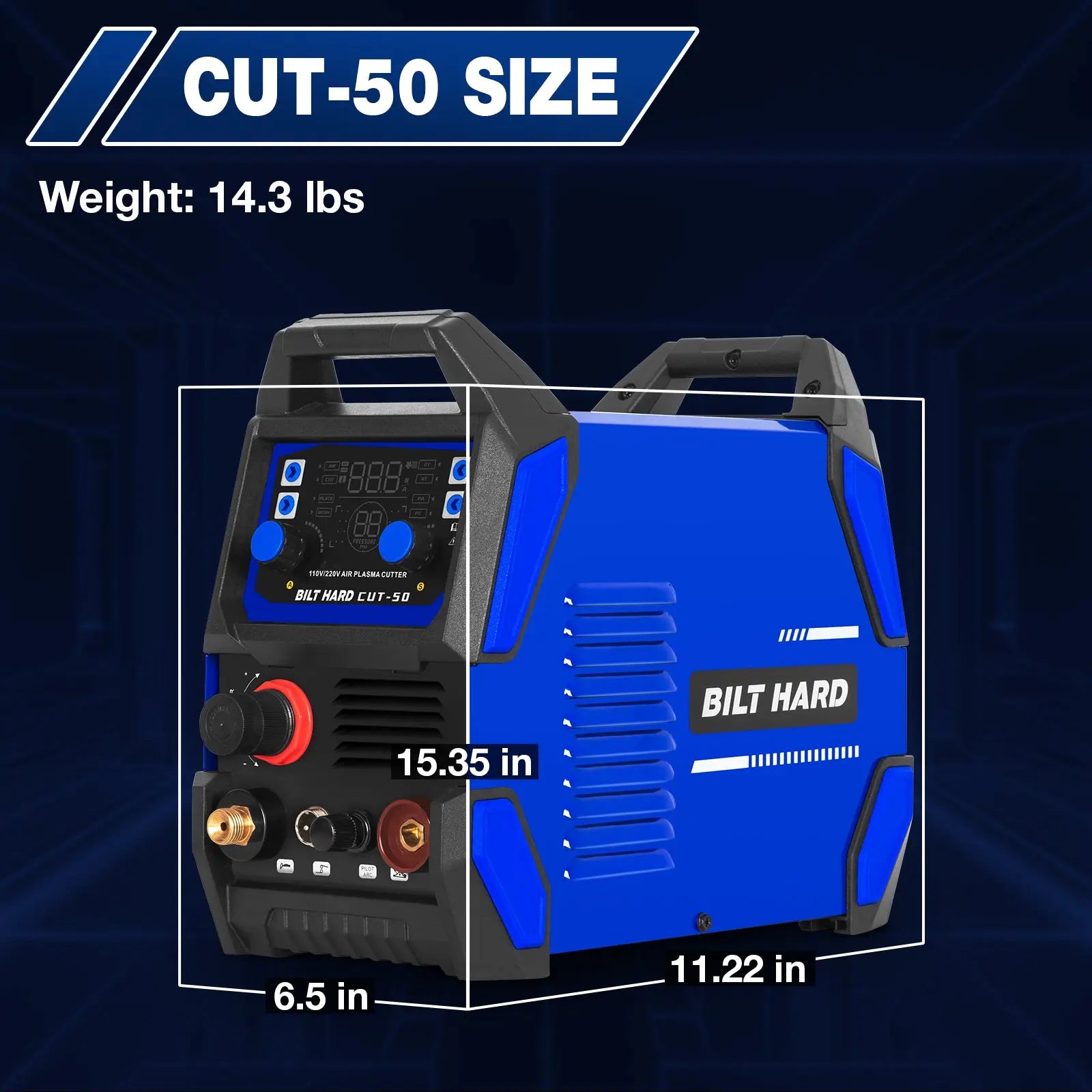 BILT HARD 50A Plasma Cutter, 110V/220V Dual Voltage Pilot Arc Plasma Cutter Machine, 5/8 inch Maximum Cut, IGBT Plasma Cutting Machine with Display Screen