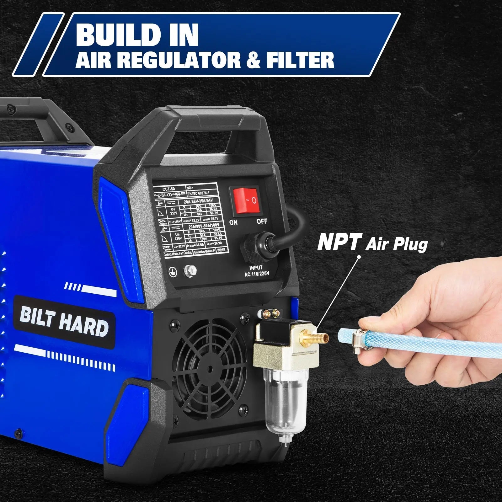 BILT HARD 50A Plasma Cutter, 110V/220V Dual Voltage Pilot Arc Plasma Cutter Machine, 5/8 inch Maximum Cut, IGBT Plasma Cutting Machine with Display Screen