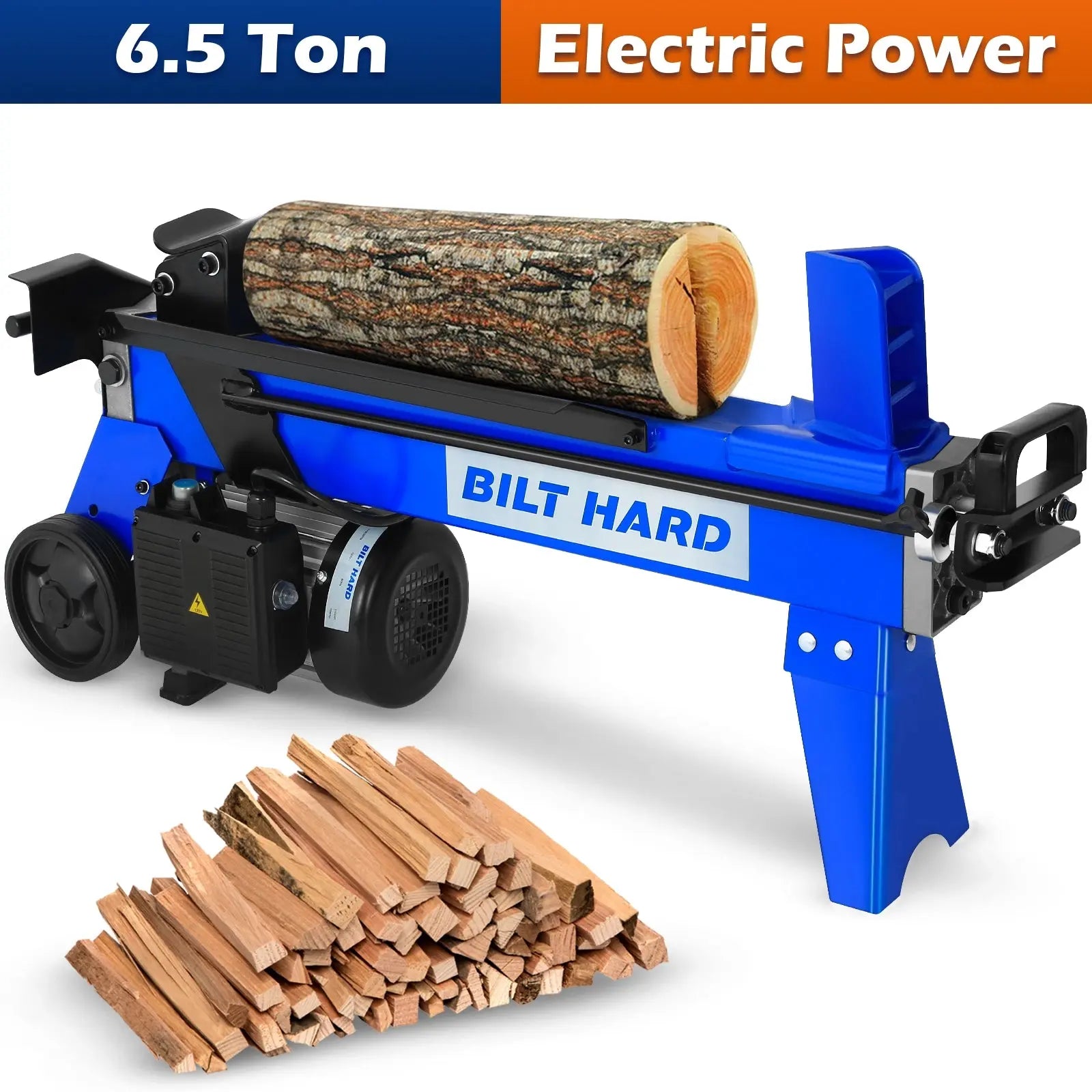 BILT HARD 6.5-Ton Electric Log Splitter, 15Amp Hydraulic Wood Splitter