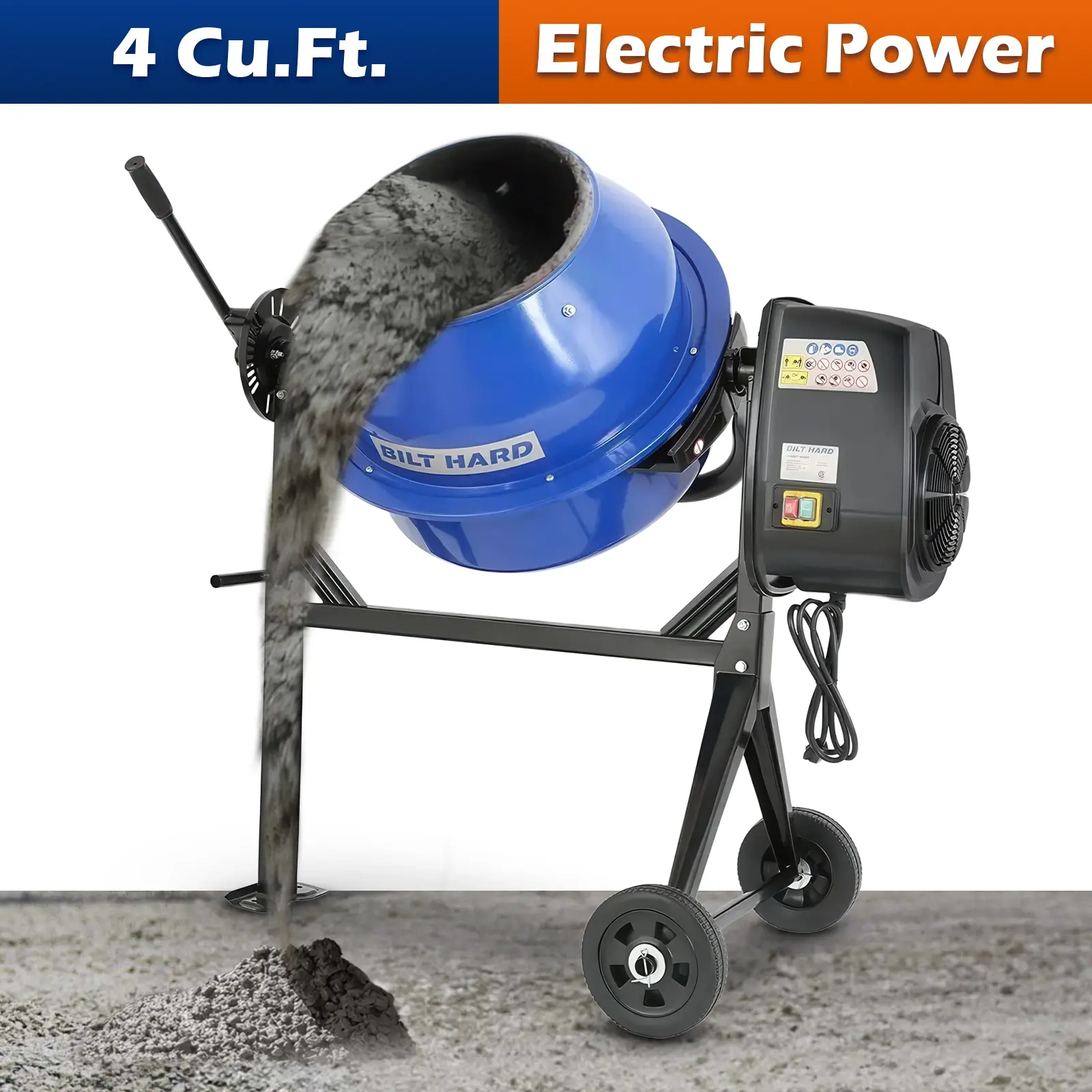 BILT HARD 4 Cu. Ft. Electric Cement Mixer – Portable & Heavy-Duty