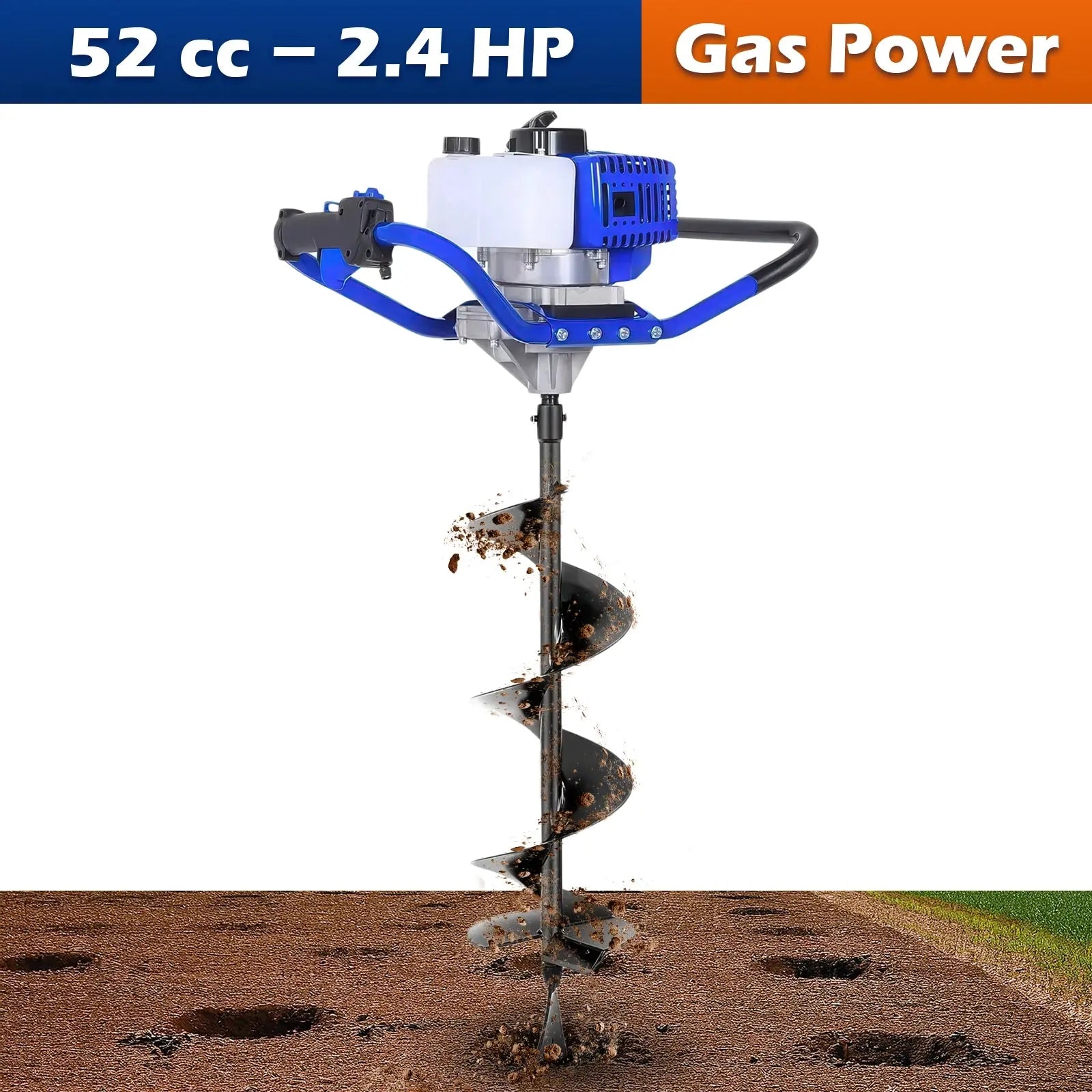 BILT HARD Post Hole Digger Gas Powered, 52cc 2.4 HP 2 Stroke Engine Earth Auger with 8