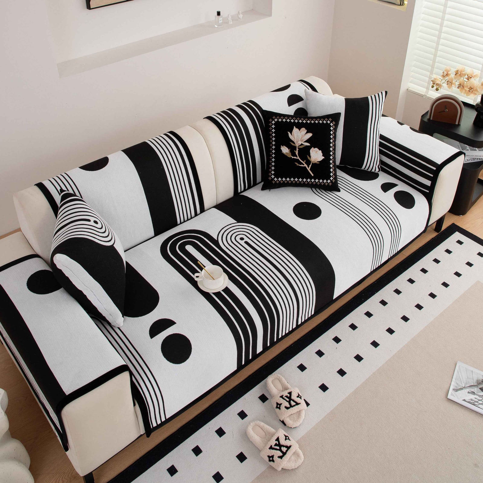 Modern Geometric Sofa Cover - Thick Woven, Pet Friendly, Stylish Couch Protector