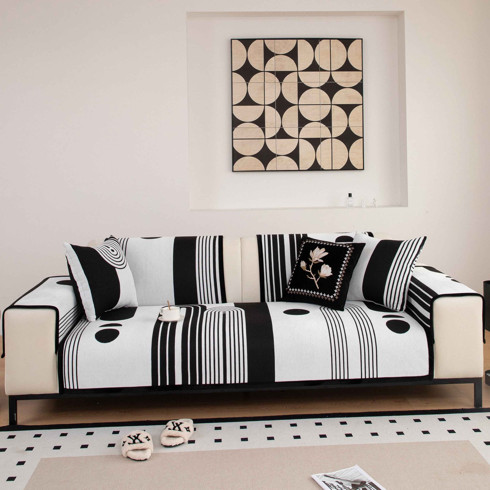 Modern Geometric Sofa Cover - Thick Woven, Pet Friendly, Stylish Couch Protector