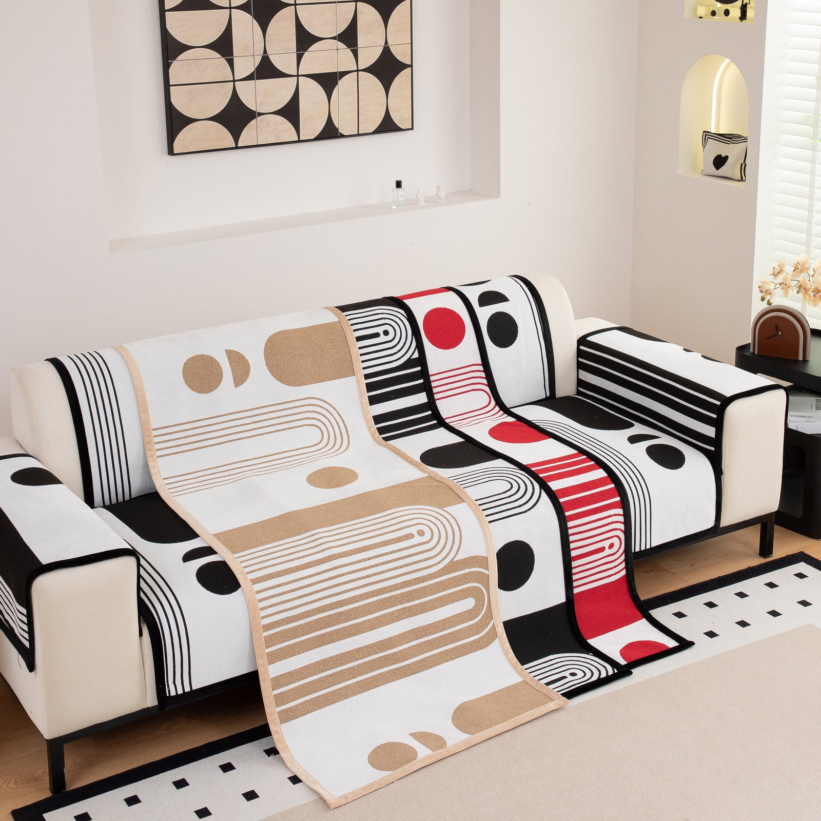 Modern Geometric Sofa Cover - Thick Woven, Pet Friendly, Stylish Couch Protector