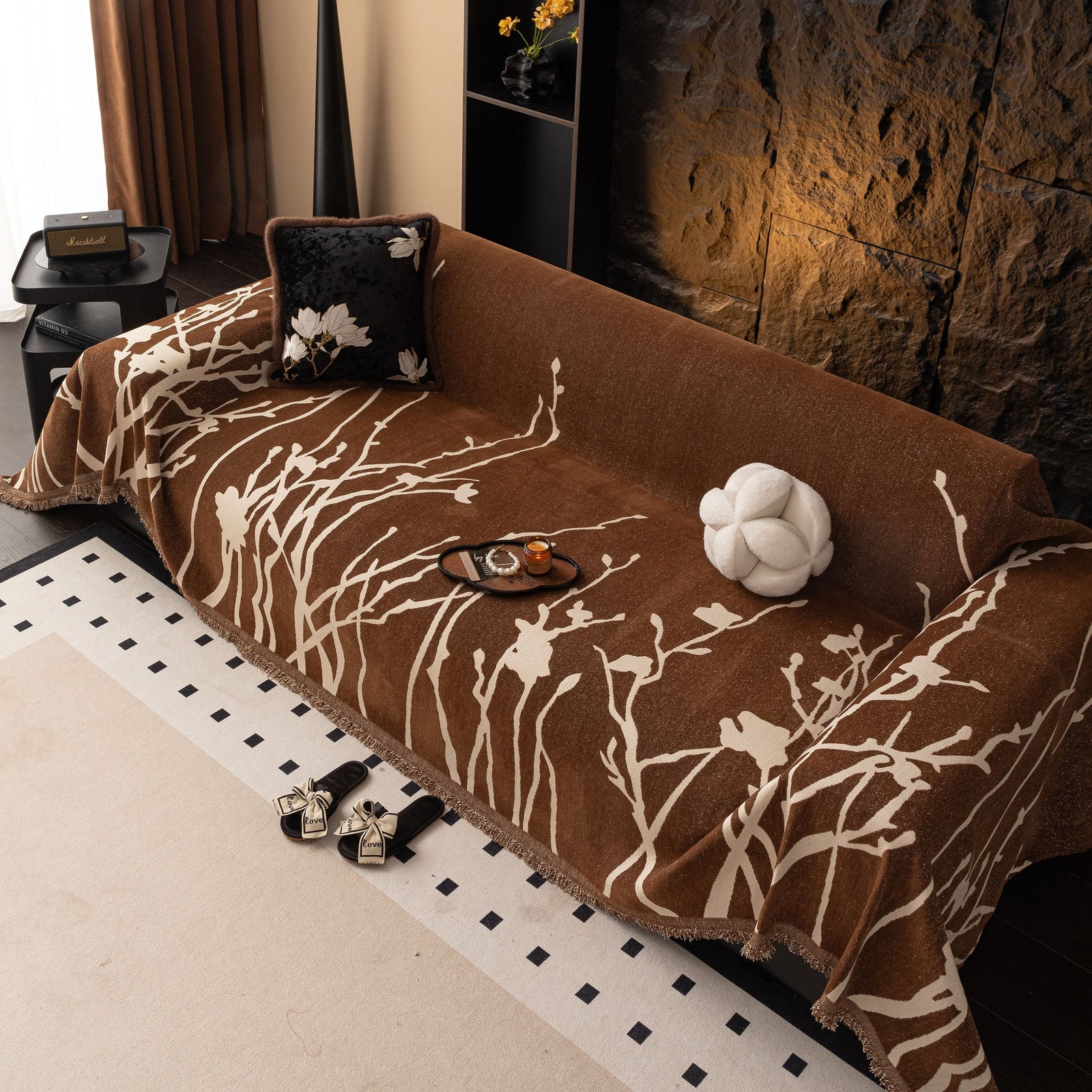 Modern Abstract Floral Sofa Throw Blanket, Decor Furniture Protector for Living Room