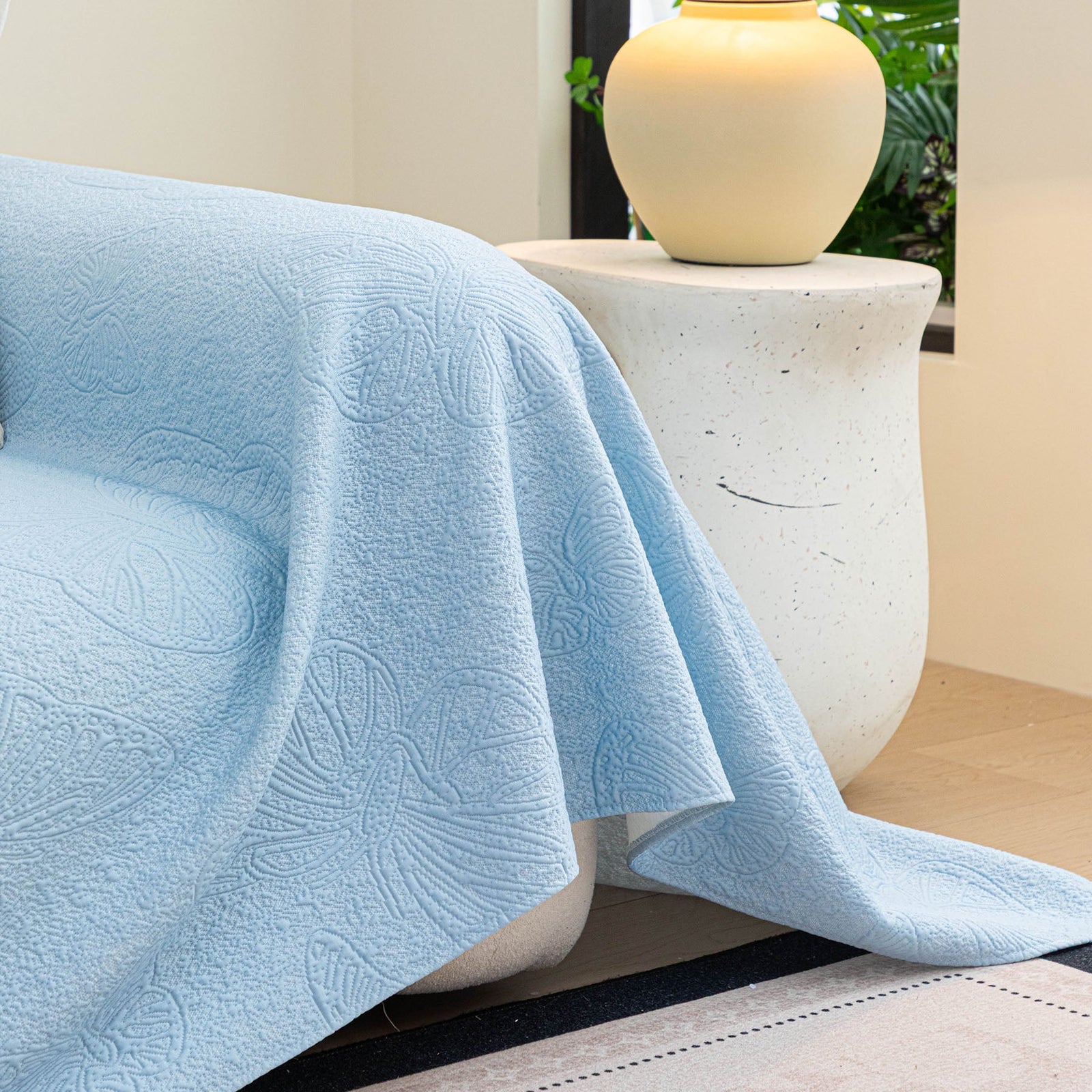 Cooling Embossed Botanical Couch Cover, Soft Ice Silk Furniture Protector for Sofa