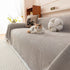 Textured Striped Cozy Couch Cover Throw Blanket with Pom Pom Trim for Sectional Sofa