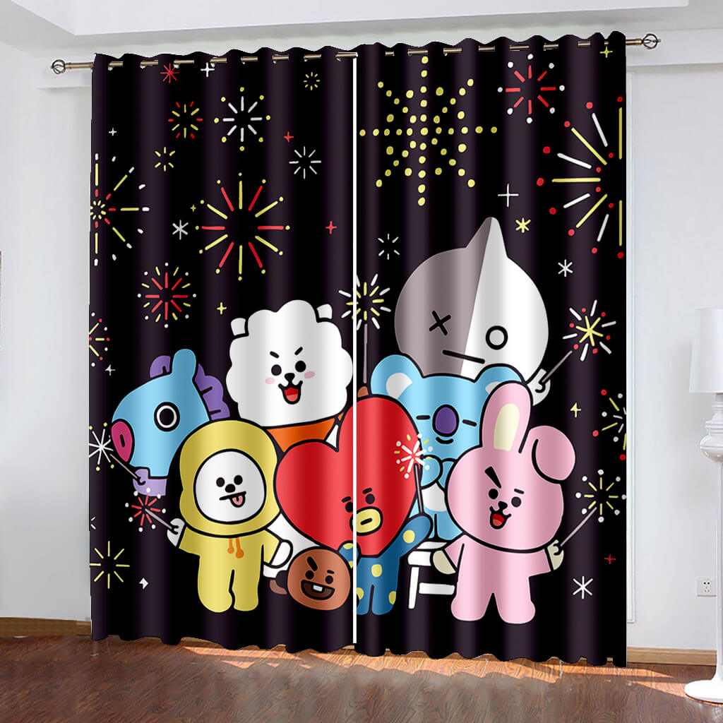 BT21 Cartoon Pattern Curtains Blackout Window Drapes