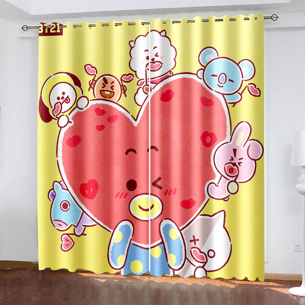 BT21 Cartoon Pattern Curtains Blackout Window Drapes
