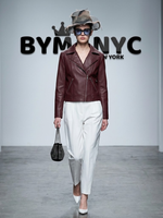 Women's Burgundy Faux Leather Moto Jacket BYMANYC ® New York CONTEMPORARY VIBRANT MODERN FASHION - New Collection