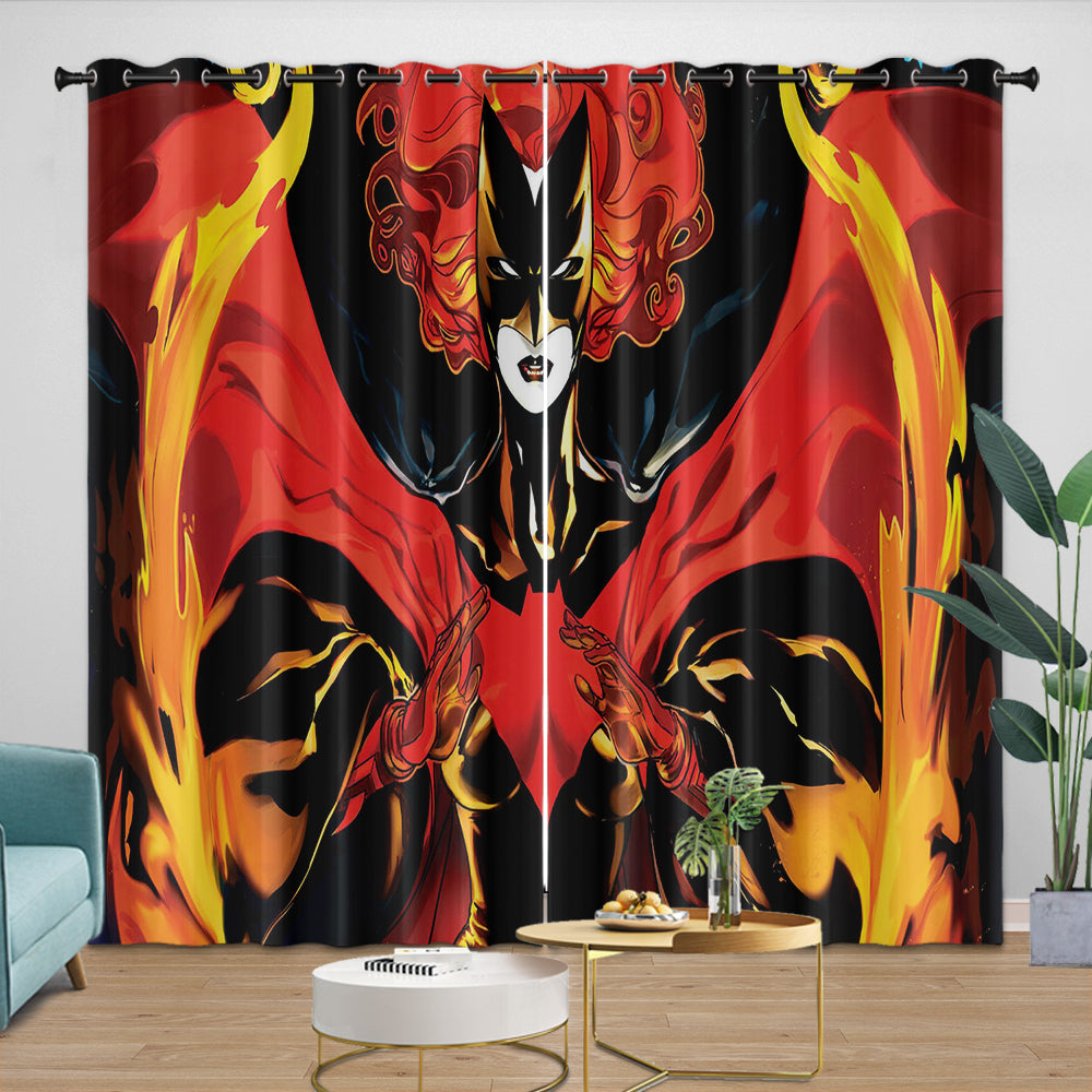 Batwoman Curtains Pattern Blackout Window Drapes Room Decoration