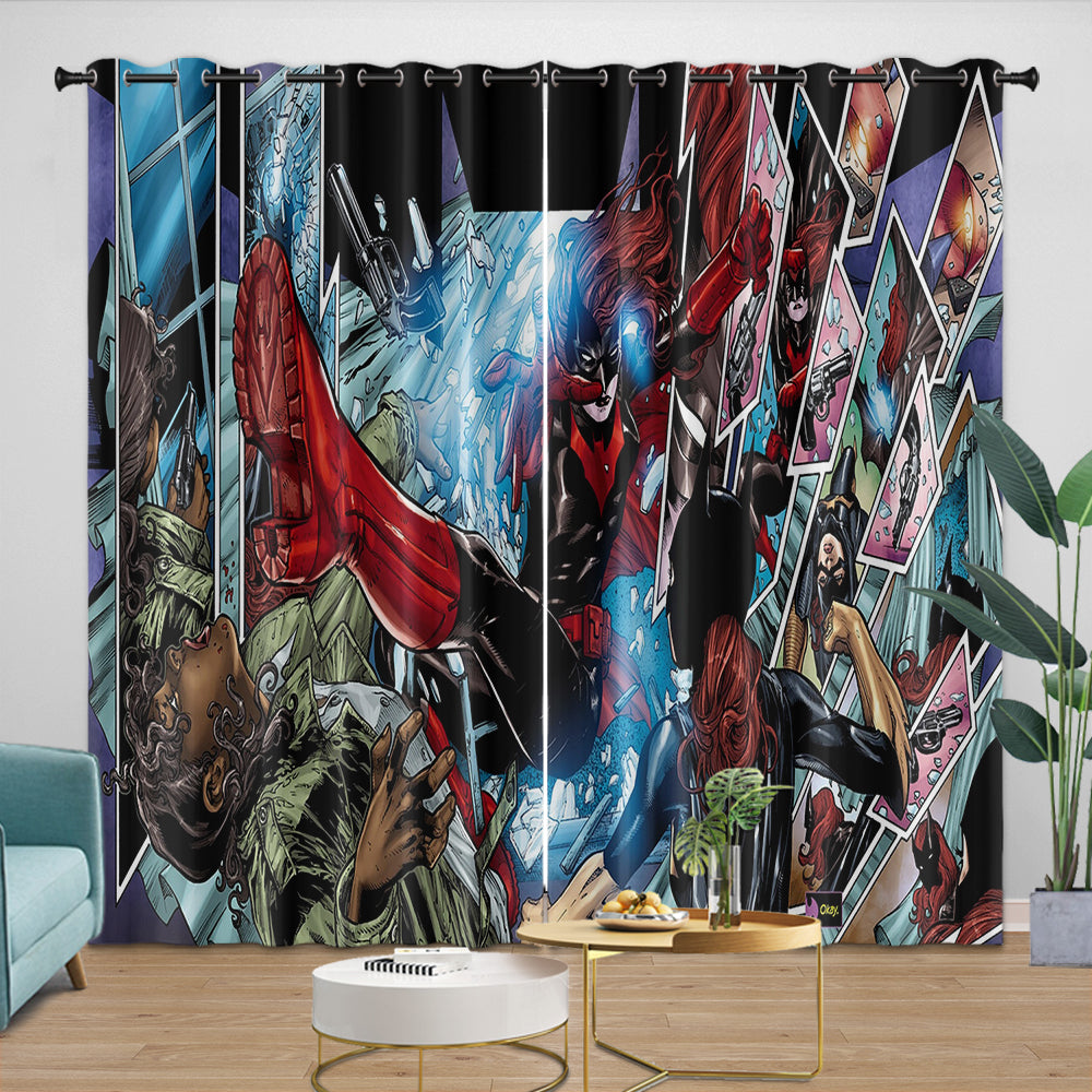 Batwoman Curtains Pattern Blackout Window Drapes Room Decoration
