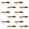 Barbless Bead Head Gold Ribbed Hare's Ear Nymph 1 Dozen Flies Hook Size 12
