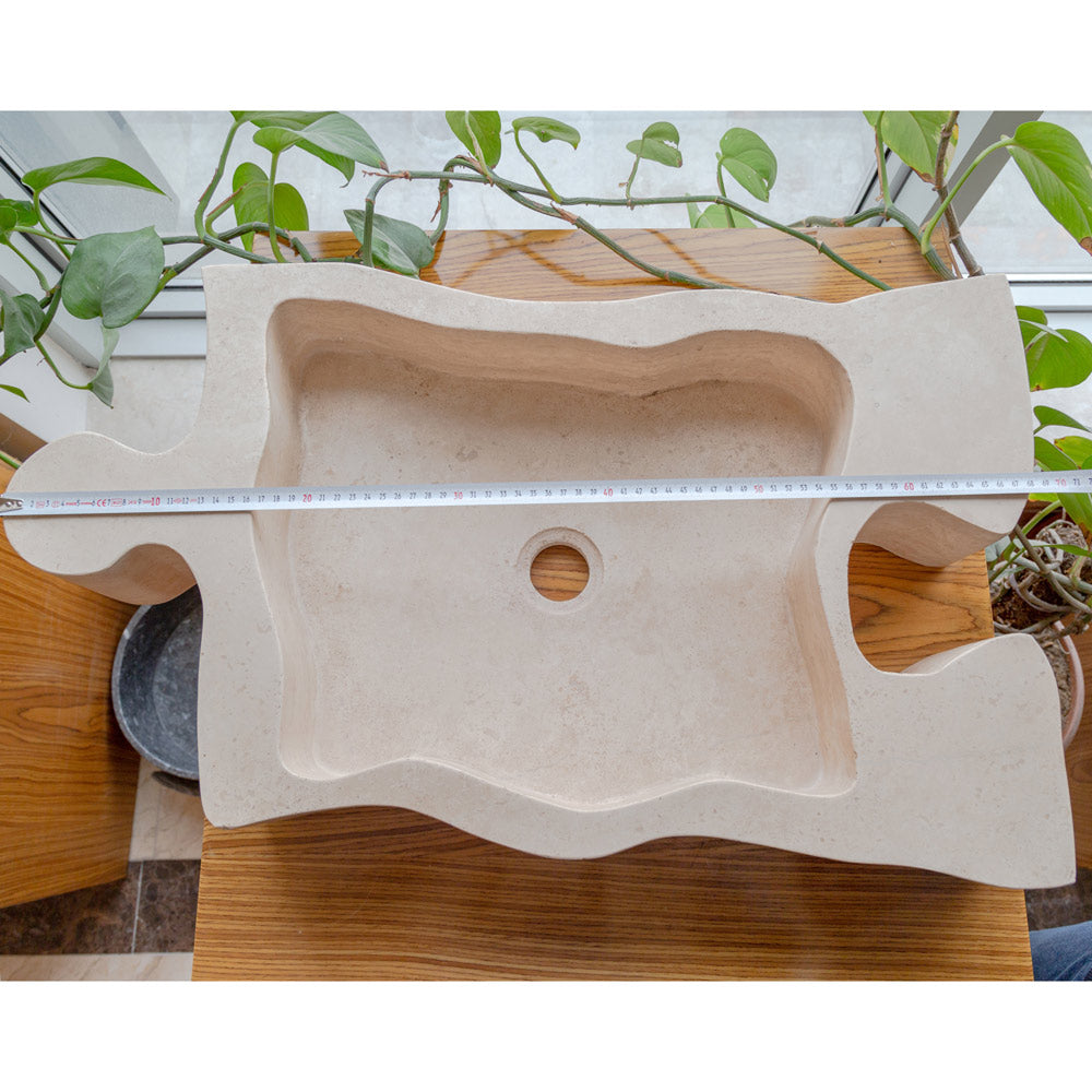 Natural Stone Beige Travertine Above Counter Puzzle Shape Sink (W)16