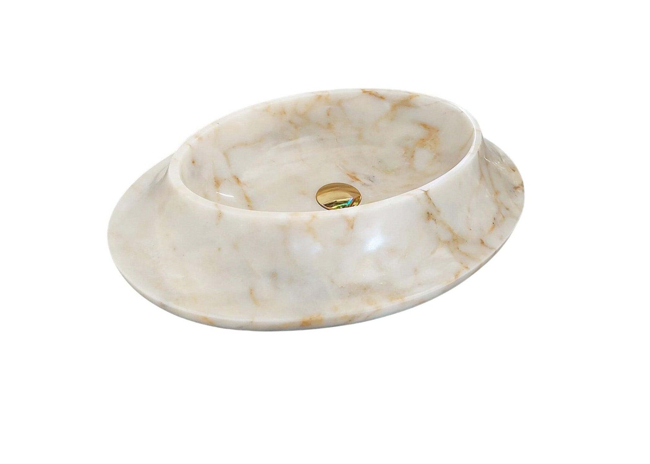 Bianco Gold Marble Special Design Oval Sink Polished (W)15.7" (L)22.4" (H)5.5"