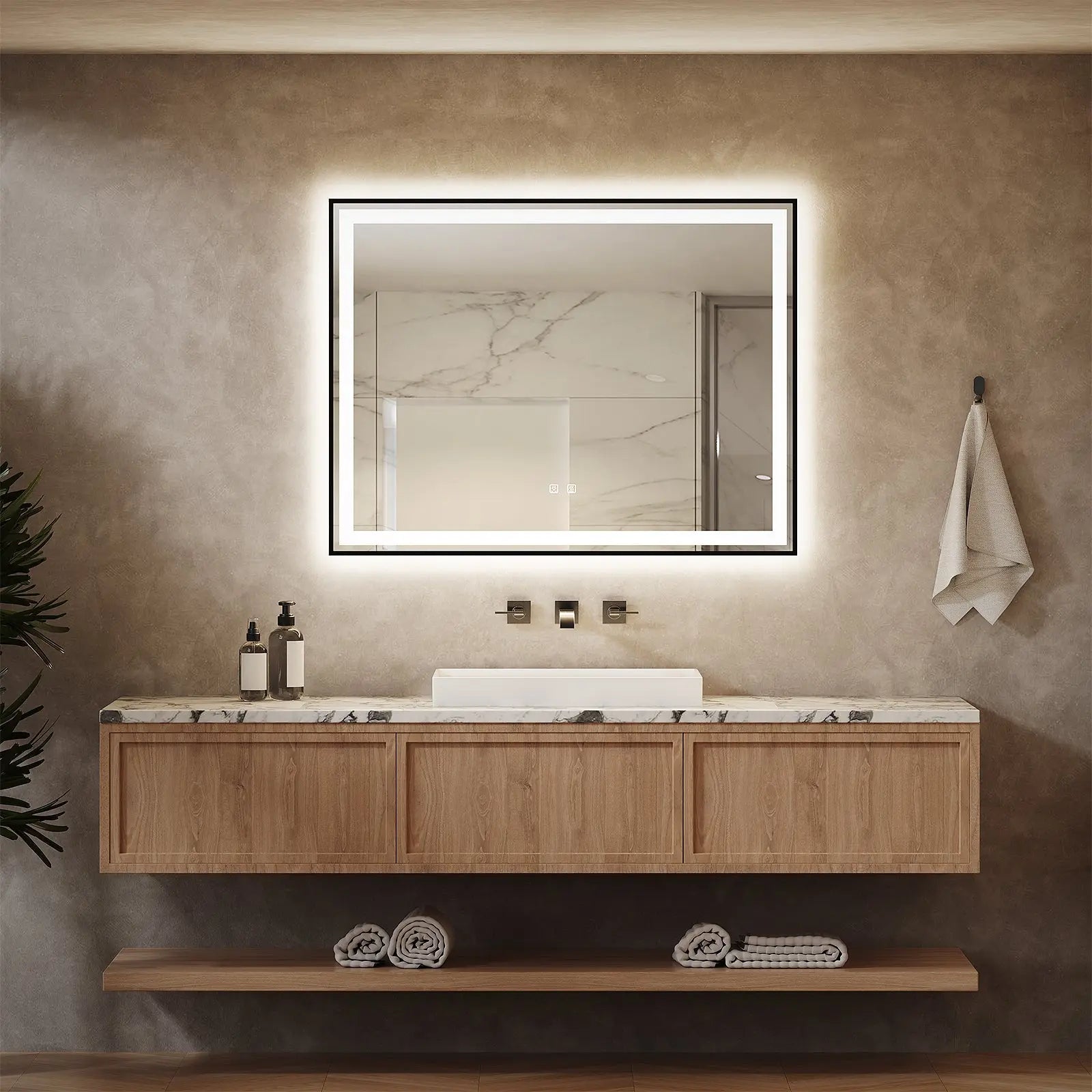 Black Aluminum Framed LED Bathroom Mirror