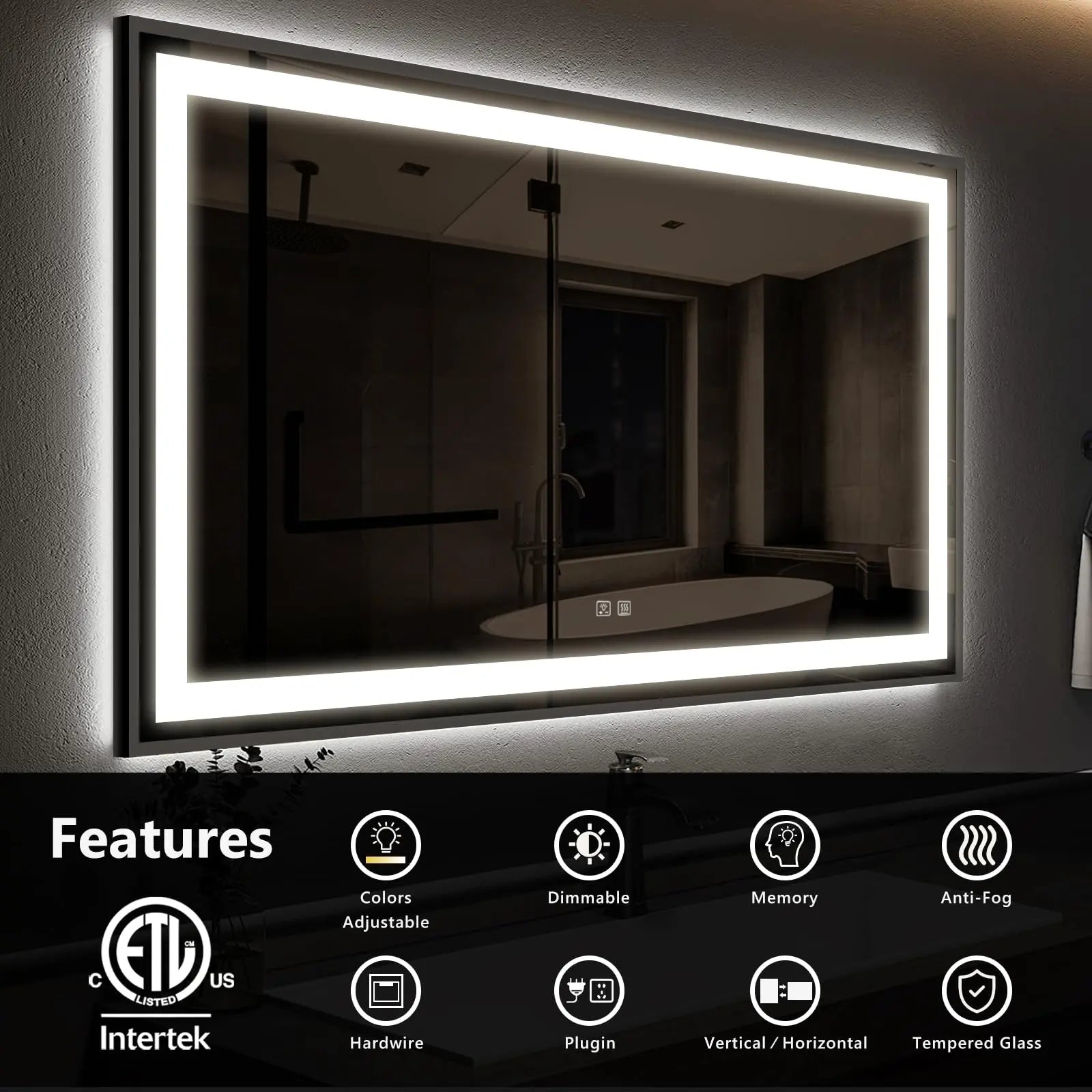 Black Aluminum Framed LED Bathroom Mirror