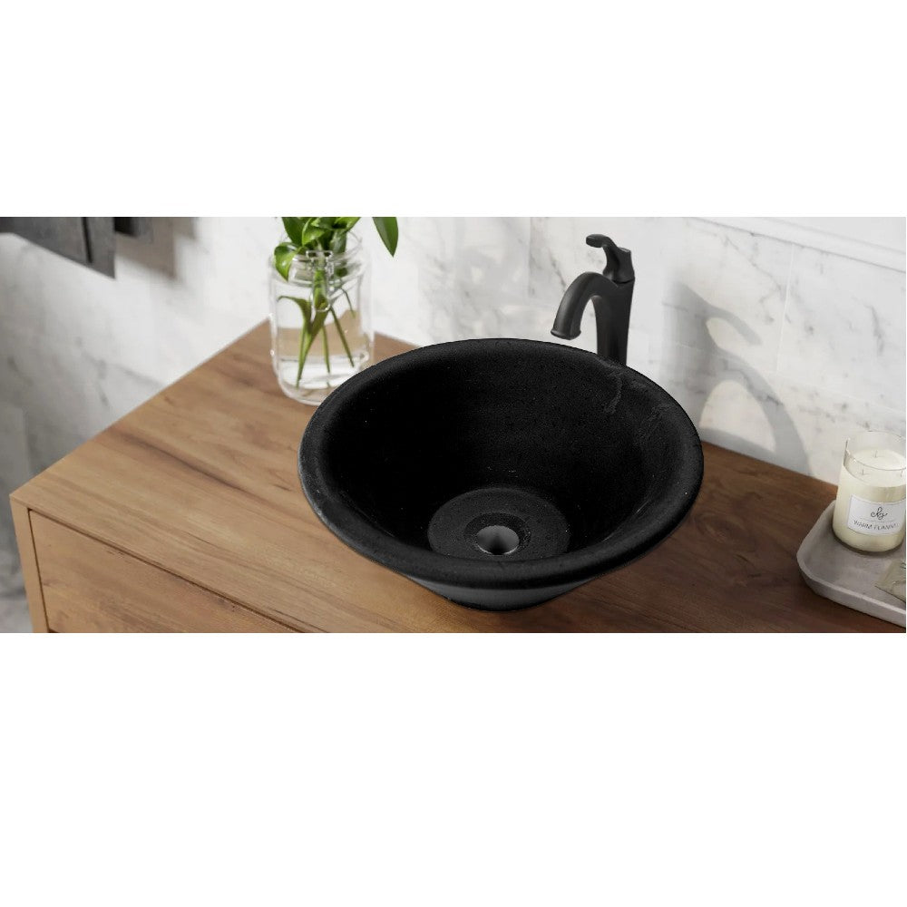 Black Andesite Natural Stone V-Shape Tapered Sink Honed-Matte  (D)16